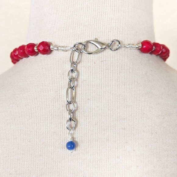 Elegant Southwestern Teal Blue & Red Coral Bib Statement Necklace - Picture 3 of 3